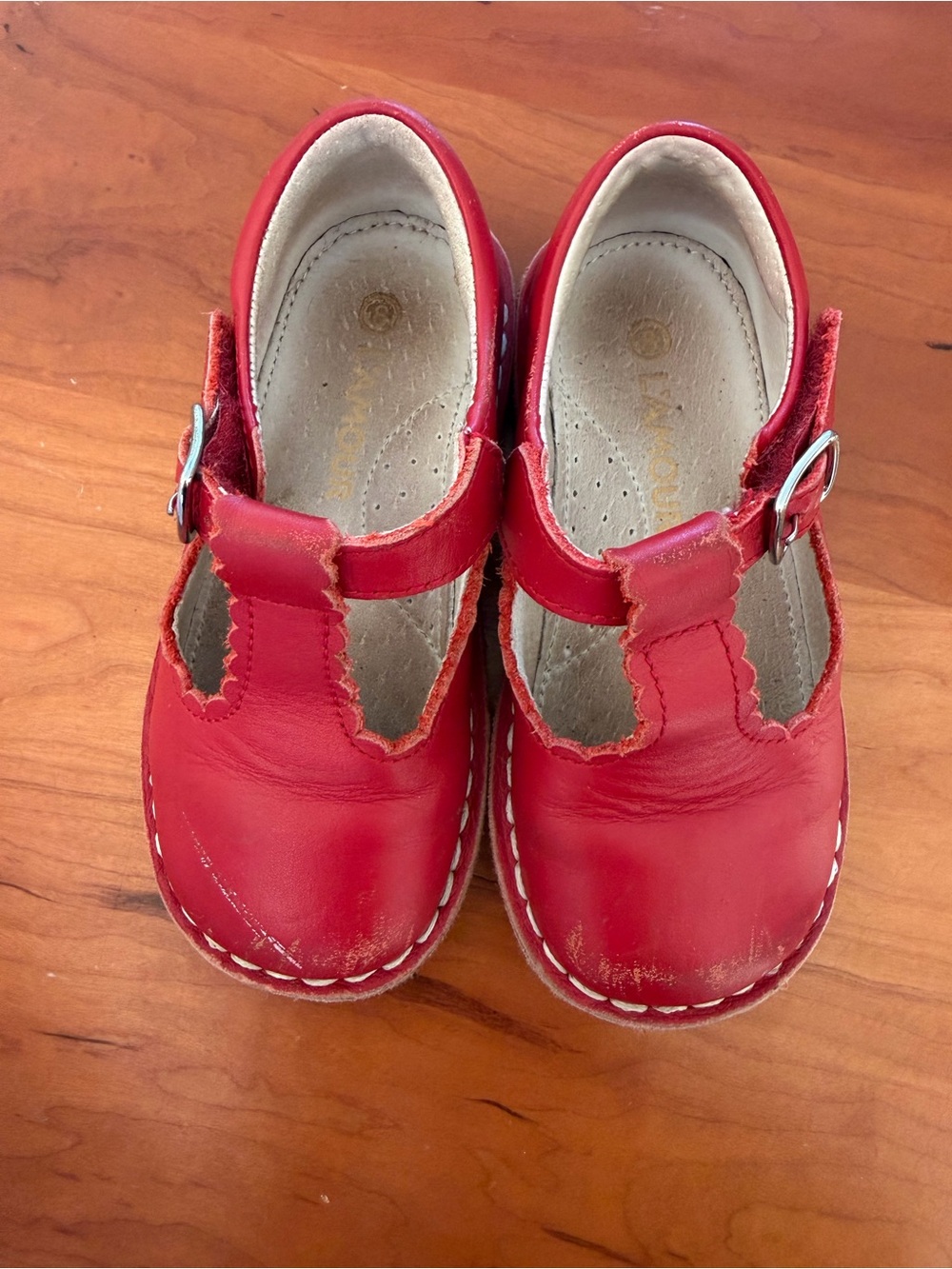 L'Amour Red Girls' Mary Jane Leather Shoes